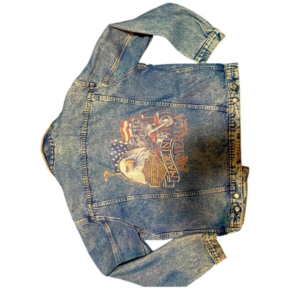 VNTG HARLEY DAVIDSON TRUCKER JACKET W/PATCHES & PINS MADE IN THE USA Acid washed - Picture 12 of 16